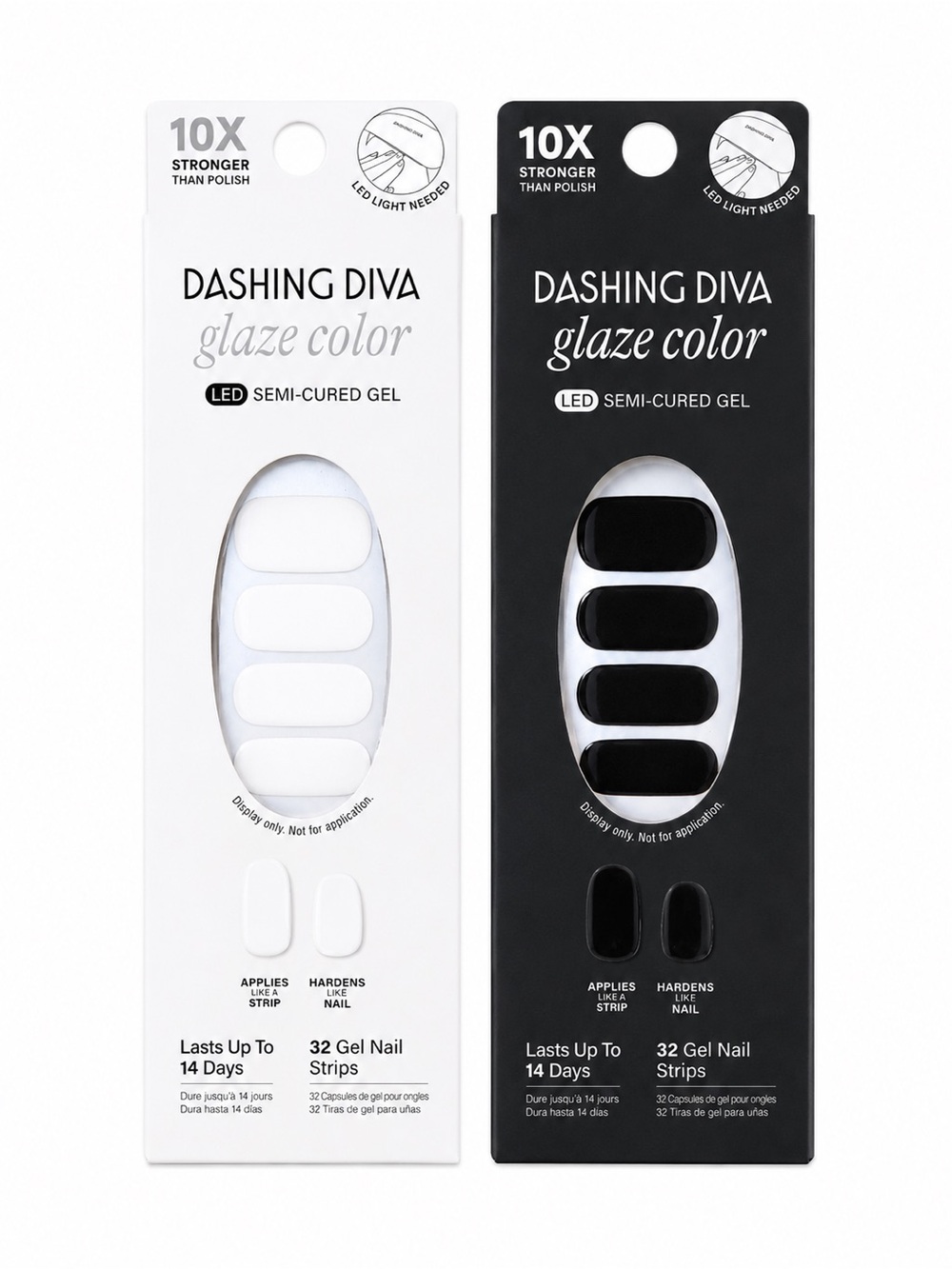 Dashing Diva Glaze Color Semi-Cured Gel Nail Strips Bundle White & Black
